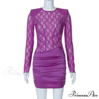 Lace Patchwork Sheer Sleeve Backless Mini Dress