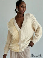Lace Patchwork V-neck Ribbed CardiganModified Title: Lace Patchwork V-neck Ribbed Cardigan