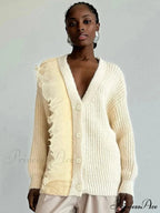 Lace Patchwork V-neck Ribbed CardiganModified Title: Lace Patchwork V-neck Ribbed Cardigan