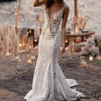 Lace Plunging Neckline Mermaid Bridal Gown
