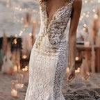Lace Plunging Neckline Mermaid Bridal Gown