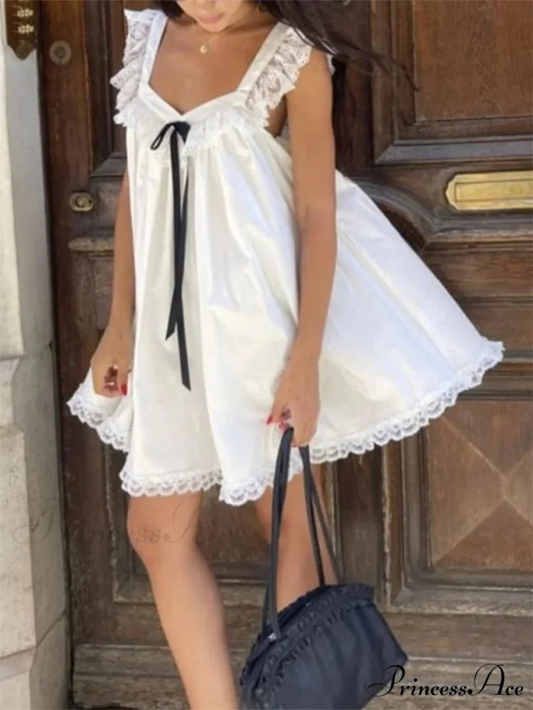 Lace Ribbon Decorated Mini Dress