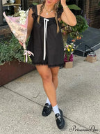 Lace Ribbon Decorated Mini Dress