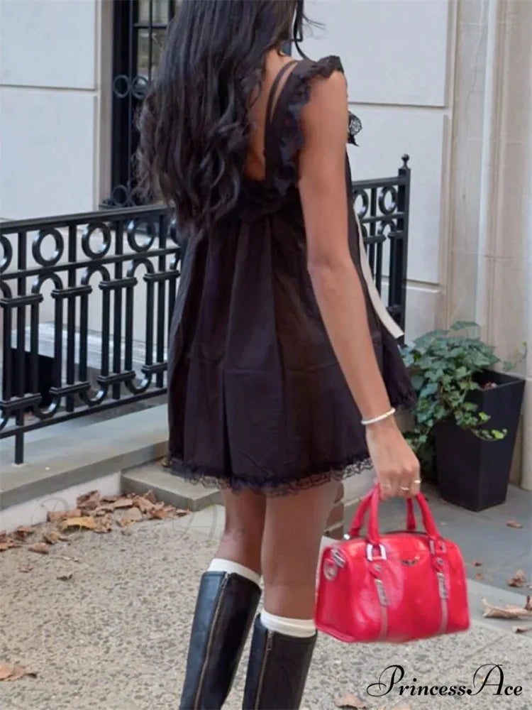 Lace Ribbon Decorated Mini Dress