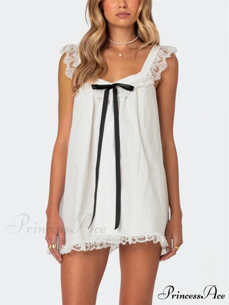 Lace Ribbon Decorated Mini Dress