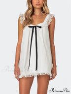 Lace Ribbon Decorated Mini Dress