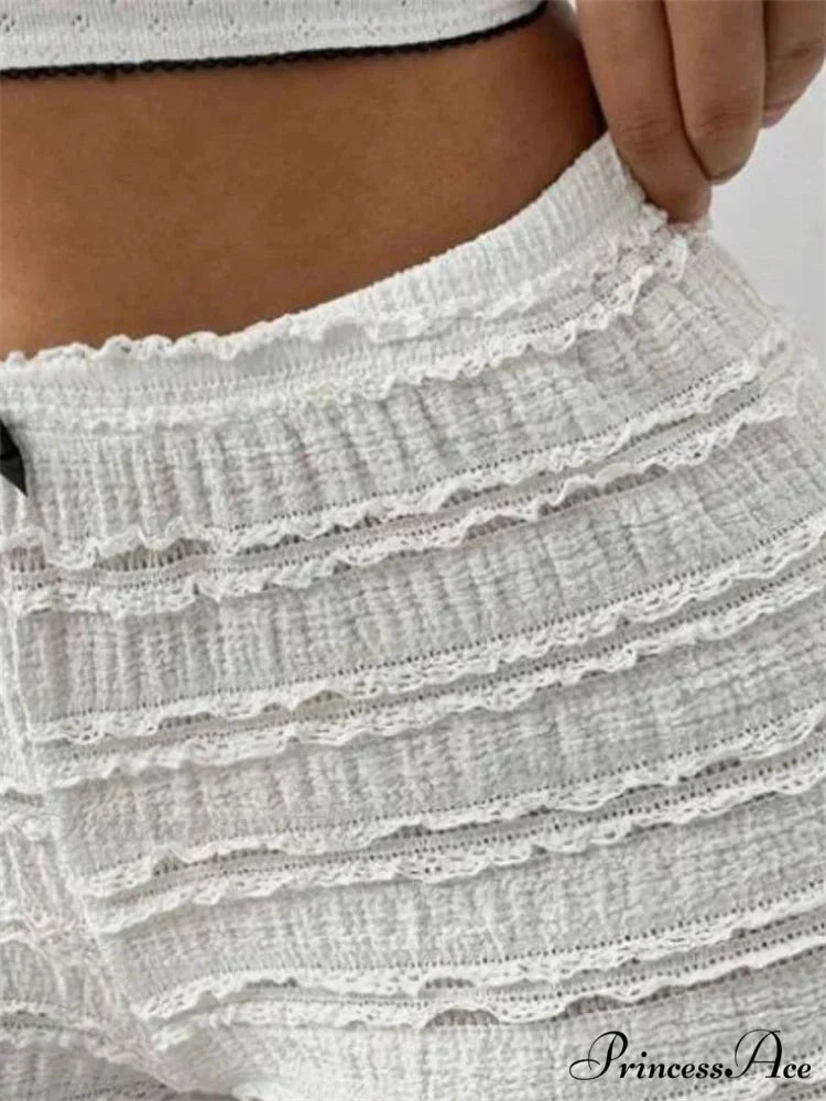 Lace Ribbon Patchwork Elastic Short