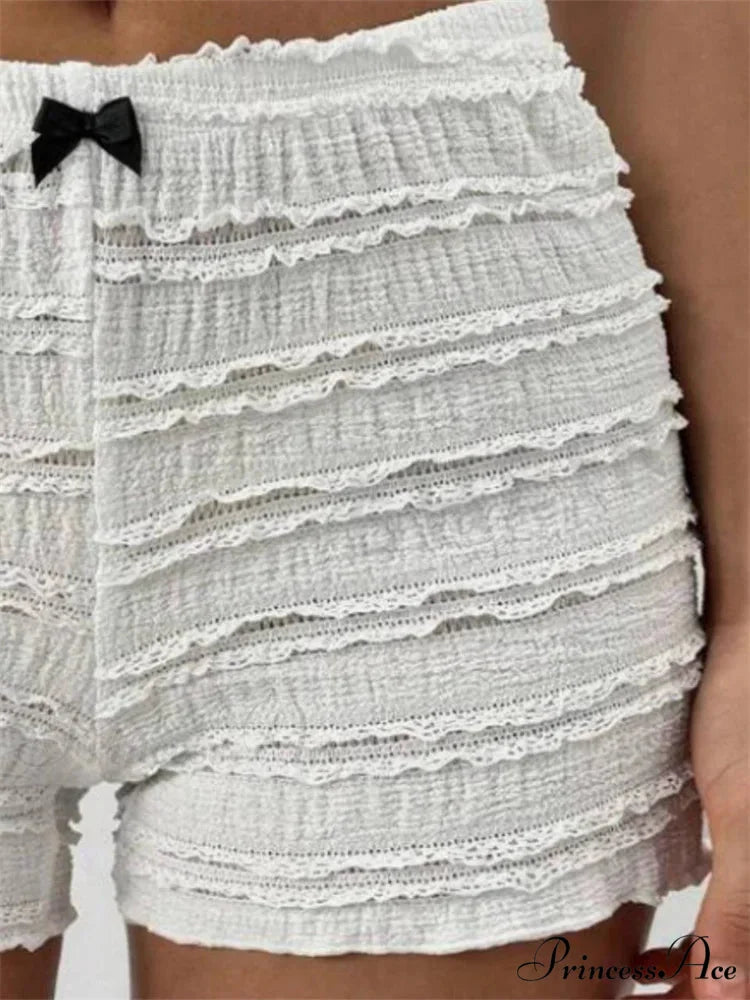 Lace Ribbon Patchwork Elastic Short