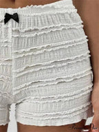 Lace Ribbon Patchwork Elastic Short