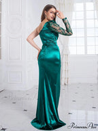 Lace Sequined Satin Party Dress