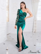 Lace Sequined Satin Party Dress