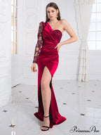 Lace Sequined Satin Party Dress