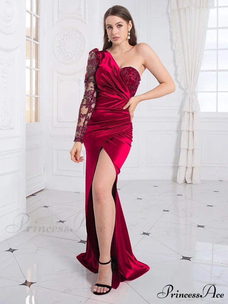Lace Sequined Satin Party Dress