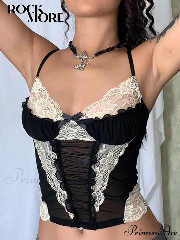 Lace Stitching Gothic Mesh Corset Crop Top