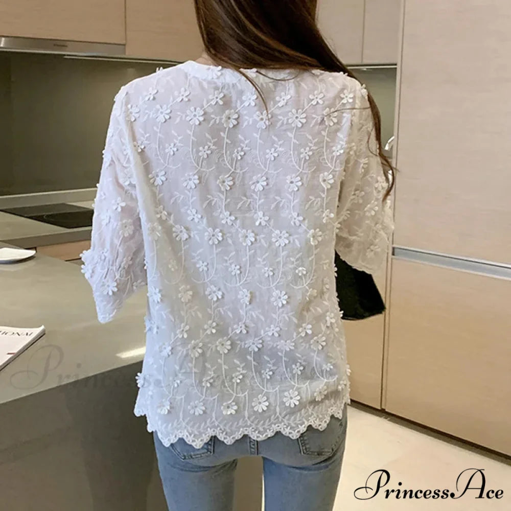 Lace Summer Cotton White Blouse