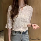 Lace Summer Cotton White Blouse