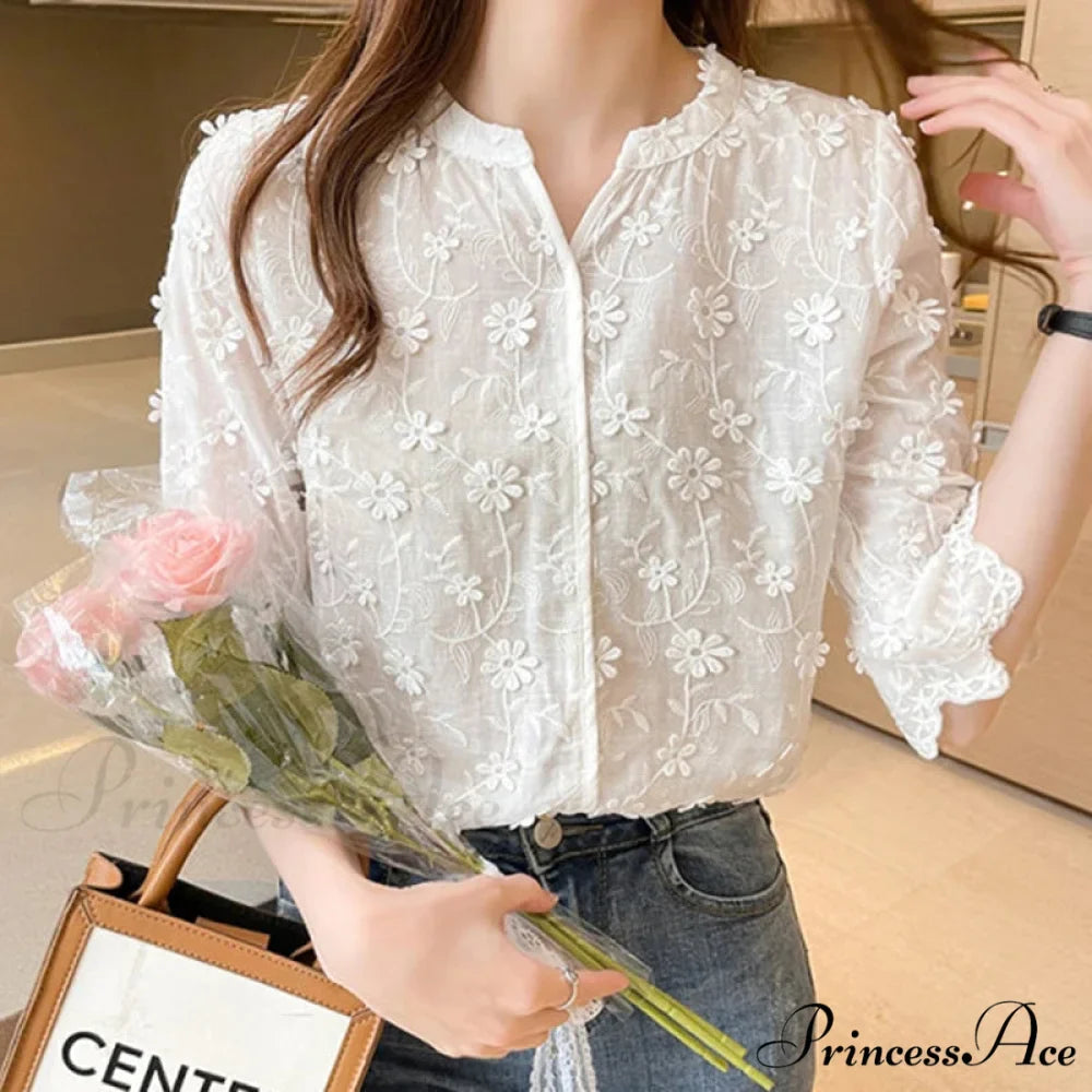 Lace Summer Cotton White Blouse