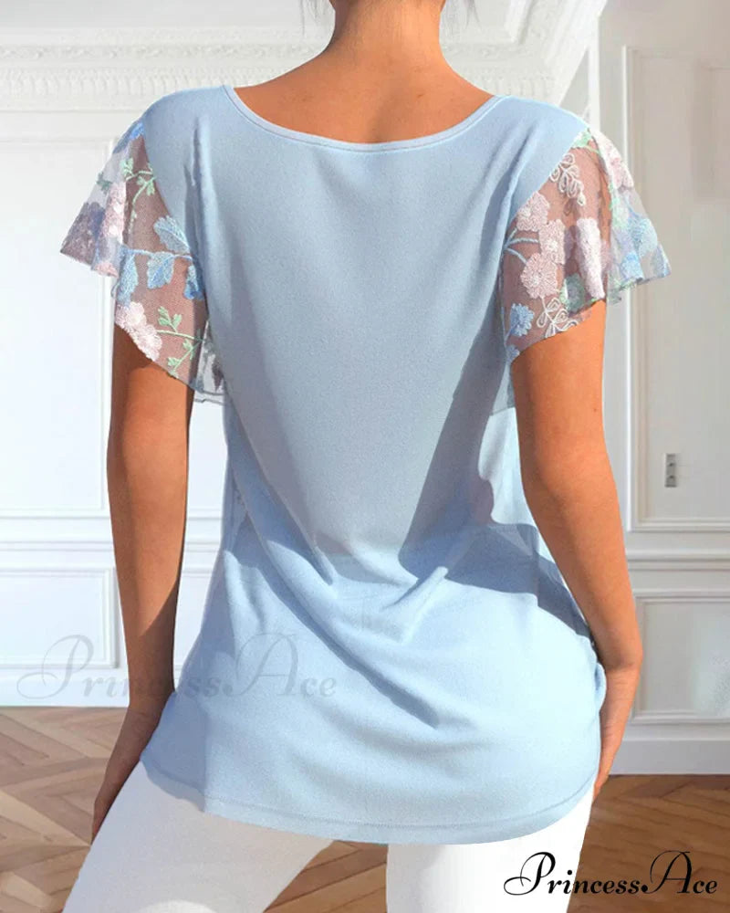 Lace T-Shirt with Flowered Print