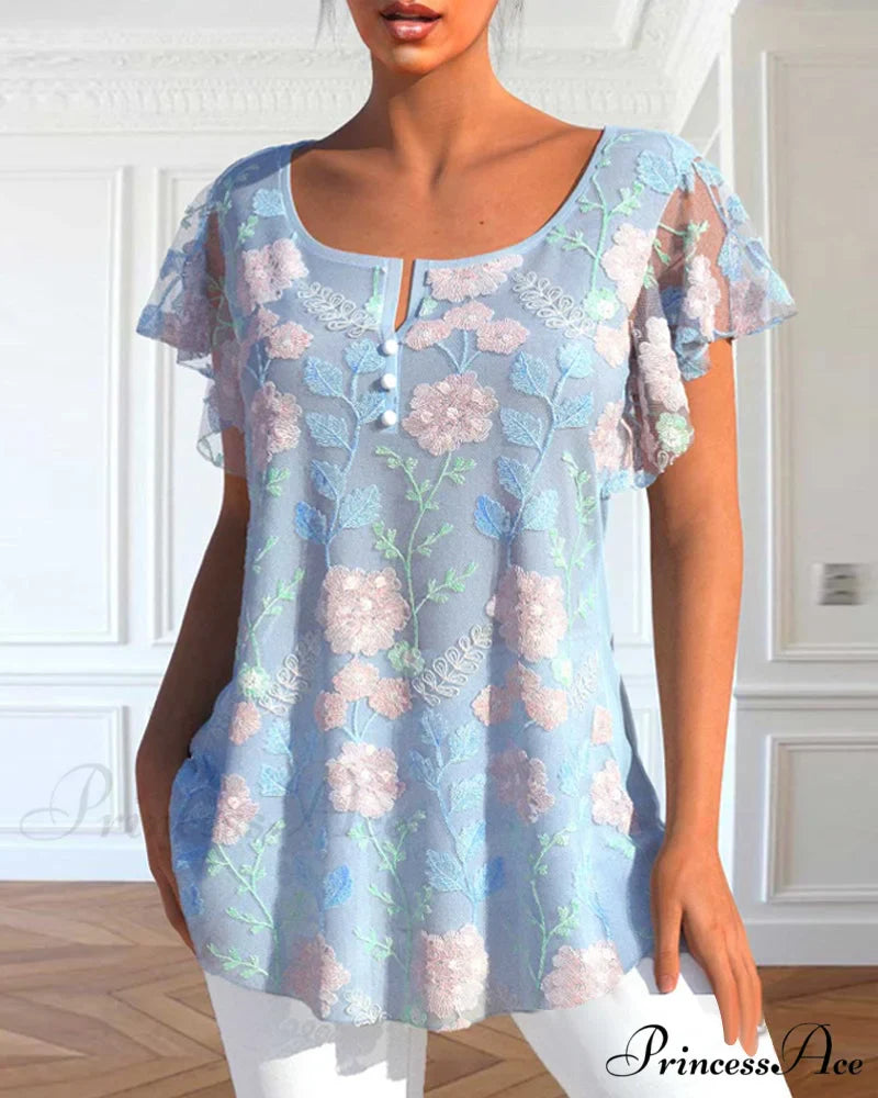 Lace T-Shirt with Flowered Print