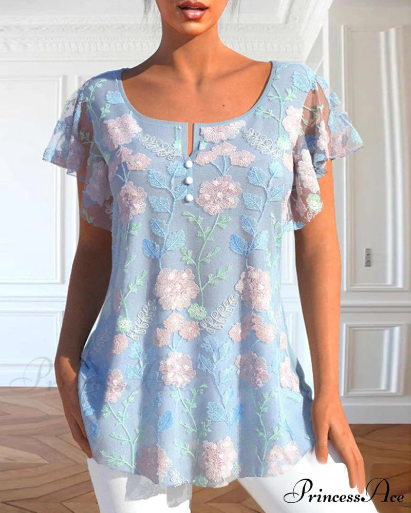 Lace T-Shirt with Flowered Print