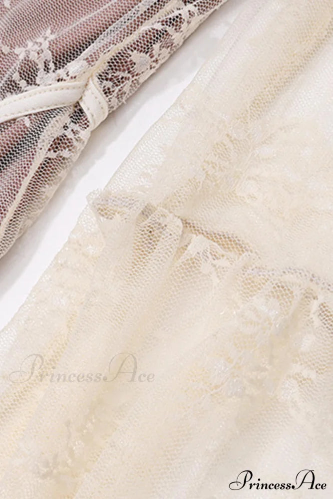 Lace Tie-up Flares Sleeve Midi Dress