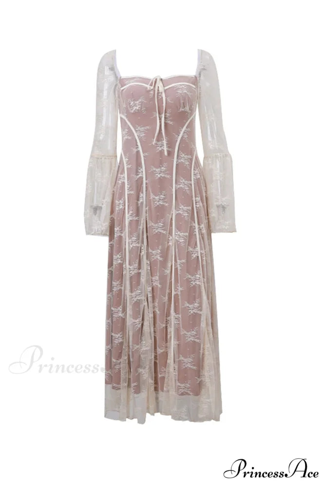 Lace Tie-up Flares Sleeve Midi Dress