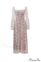 Lace Tie-up Flares Sleeve Midi Dress