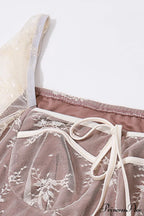 Lace Tie-up Flares Sleeve Midi Dress