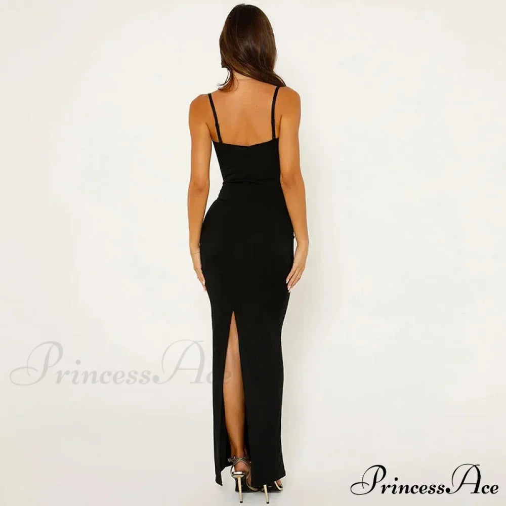 Lace Trim Backless Maxi Party Dress