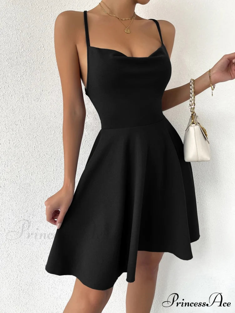 Lace Up Backless Cami Dress