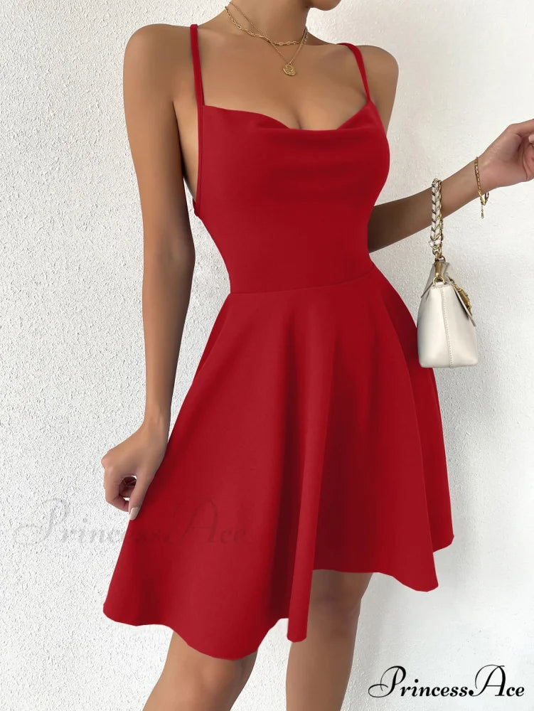 Lace Up Backless Cami Dress