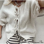 Lace Up Bow Flared Sleeve Loose Fashion Street Cardigan