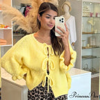 Lace Up Bow Flared Sleeve Loose Fashion Street Cardigan