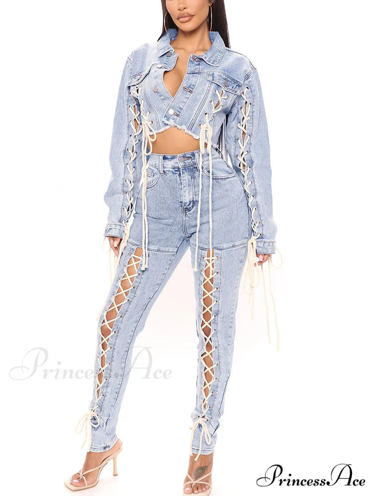 Lace Up Graceful Cutout Skinny Jeans
