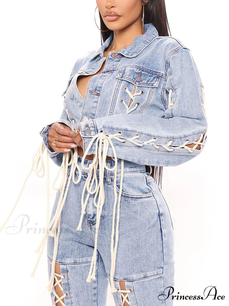 Lace Up Graceful Cutout Skinny Jeans