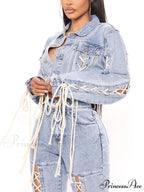 Lace Up Graceful Cutout Skinny Jeans