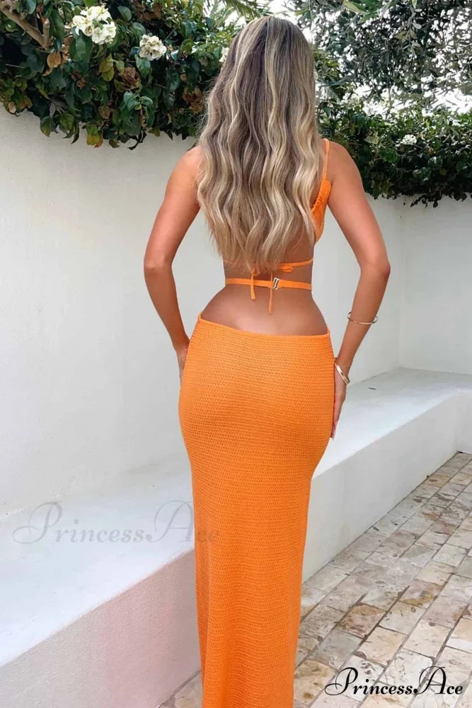 Lace Up Hollow Out Knitted Dress