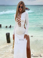 Lace Up Hot Slit Maxi Dress