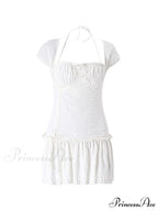 Lace Up Ruffle Trendy Ditsy Floral Mini Dress