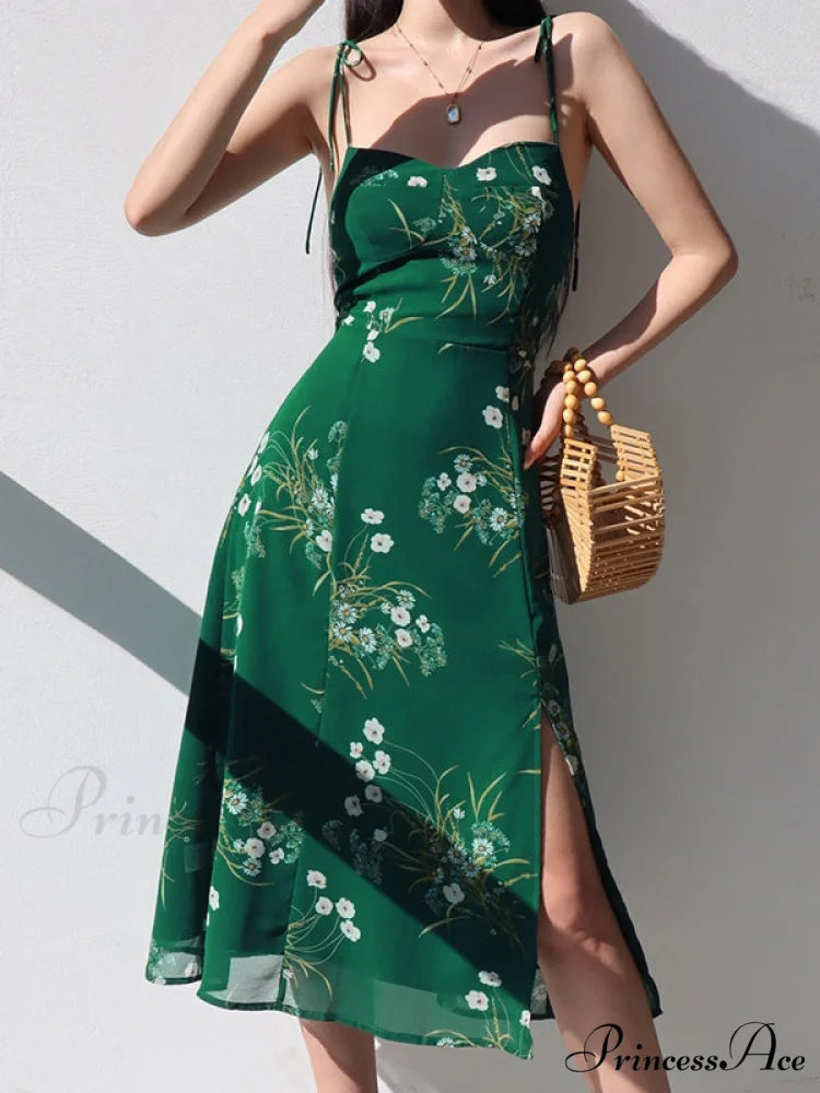 Floral Lace-Up Slit Maxi Dress