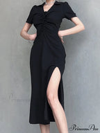 Lace Up Slit Trendy Green Maxi Dress