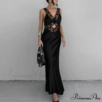 Lace V Neck Evening Fashion Maxi Dress