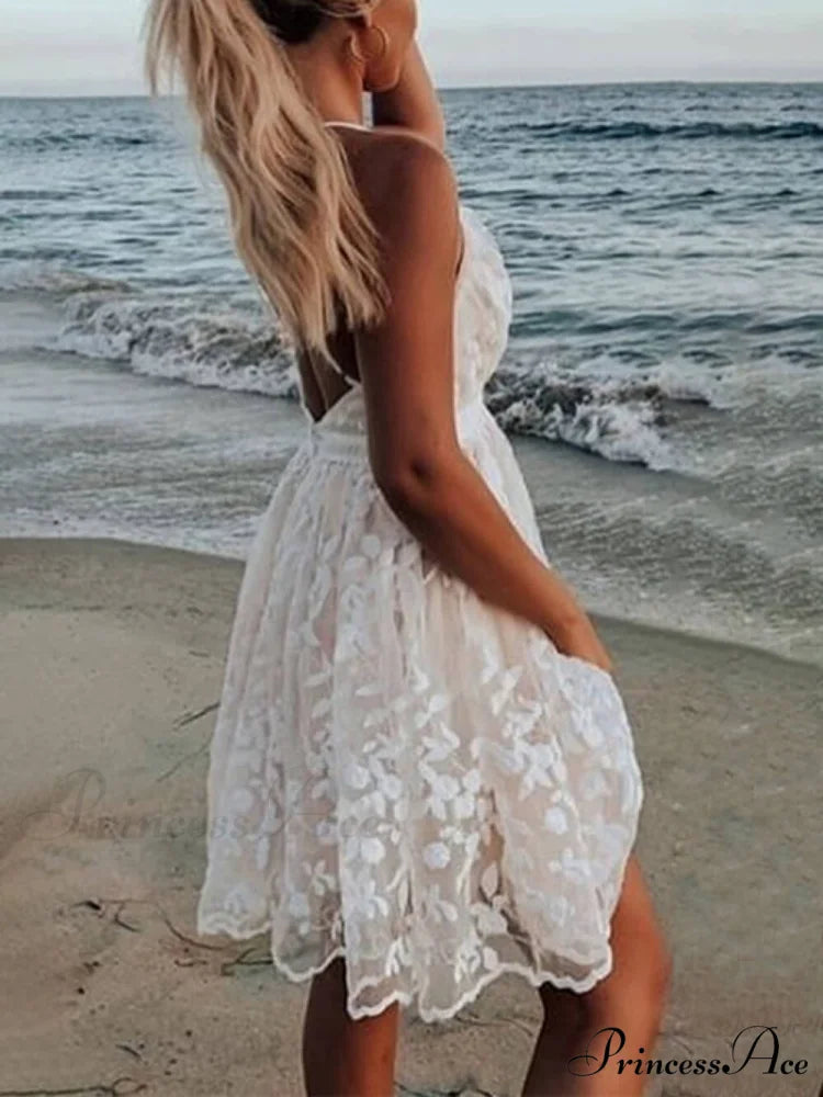 Lace V-Neck Stylish Backless Dress