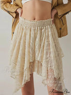 Lacy Floral Asymmetrical Hem Skirt