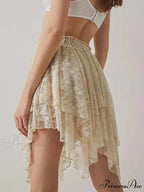 Lacy Floral Asymmetrical Hem Skirt