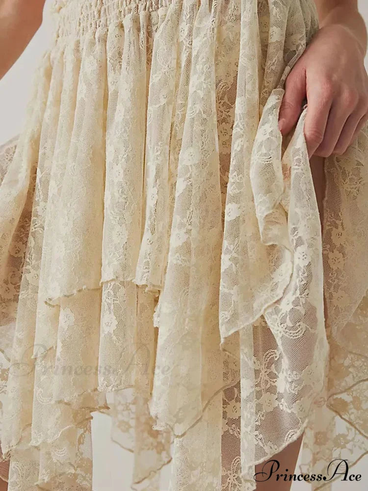 Lacy Floral Asymmetrical Hem Skirt