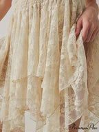 Lacy Floral Asymmetrical Hem Skirt