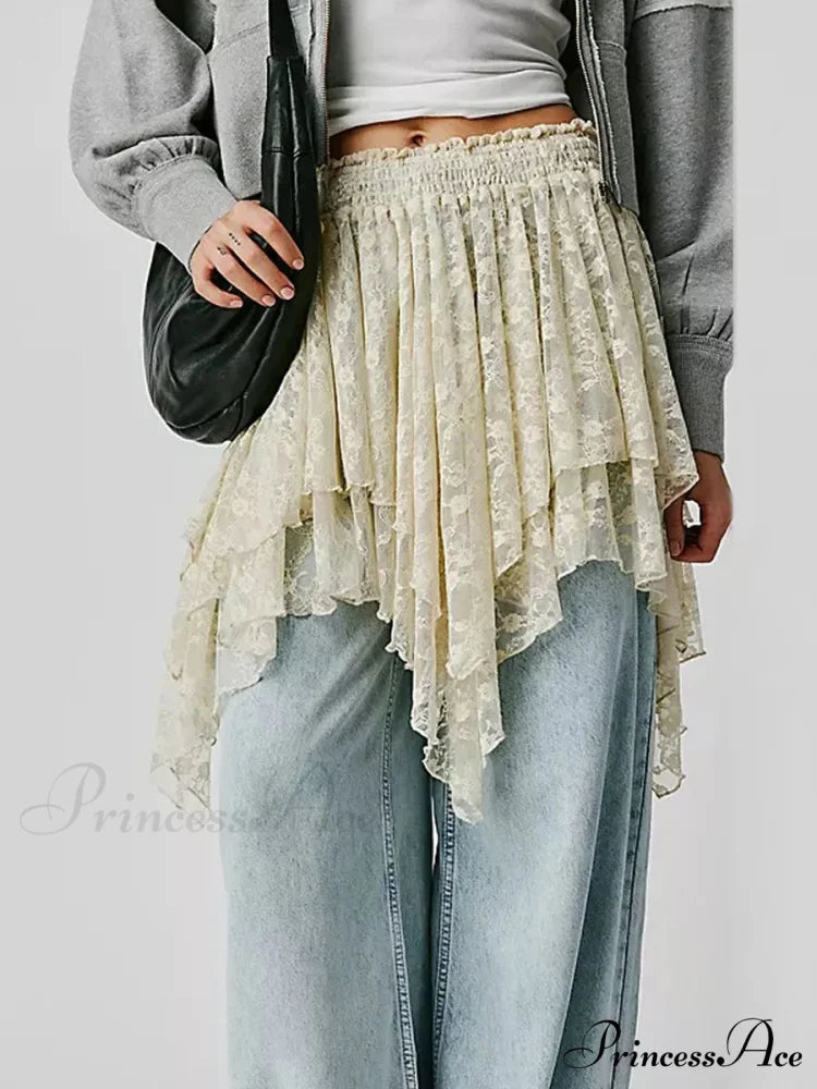Lacy Floral Asymmetrical Hem Skirt