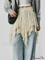 Lacy Floral Asymmetrical Hem Skirt