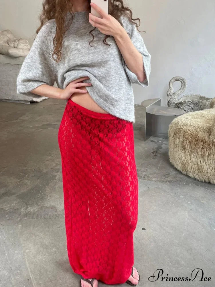 Lacy Flower Low Cut Maxi Skirt